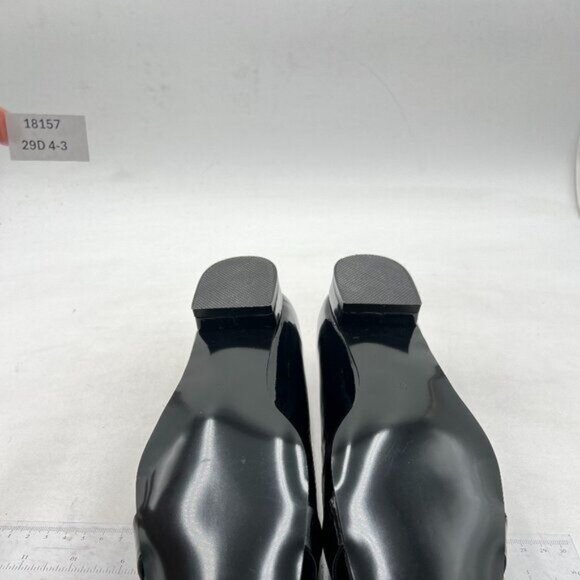 FYS flats square toe Rhinestone Crystal Low Chunky Heel Shoes Black - Picture 6 of 7